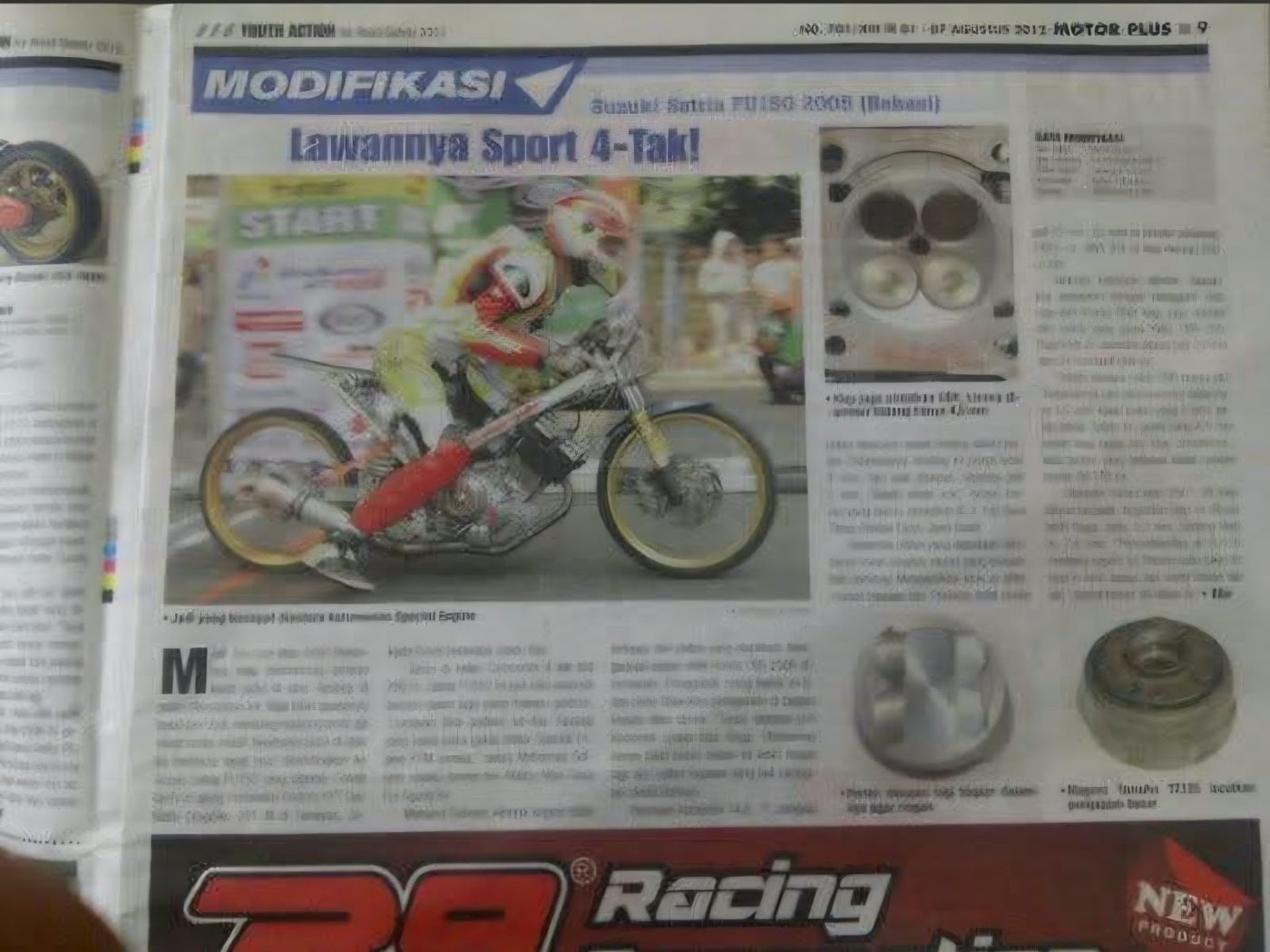 Kliping majalah Motor Plus, 2012, liputan Suzuki Satria FU150